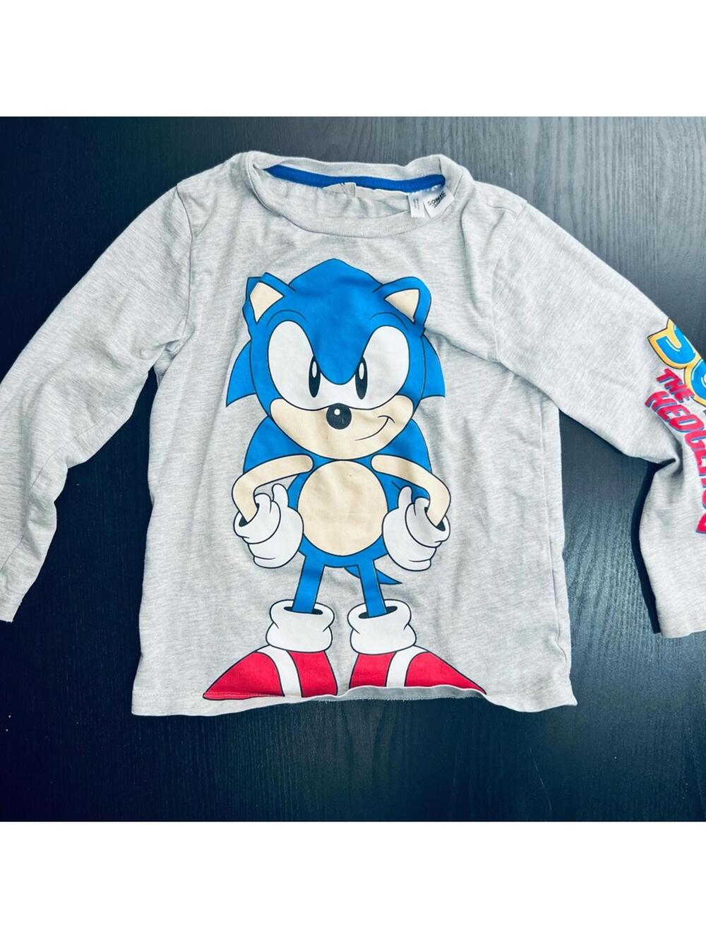 H&M Blue and Gray Long Sleeve Tee with Sonic Design